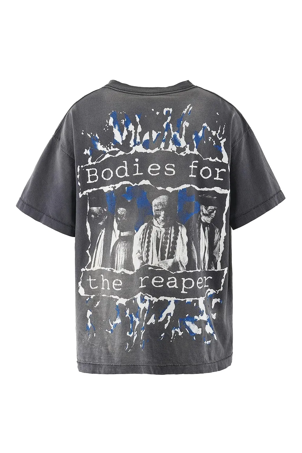 SAINT MICHAEL SS TEE/B FOR REAPER Jesus Hell's Angels Washed and Distressed Short Sleeves Washed Black S-XL Garment Dyed Printed Washed and Distressed